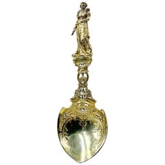 Empress Josephine, Ornate Large Figural Parcel Silver Gilt Berry Serving Spoon