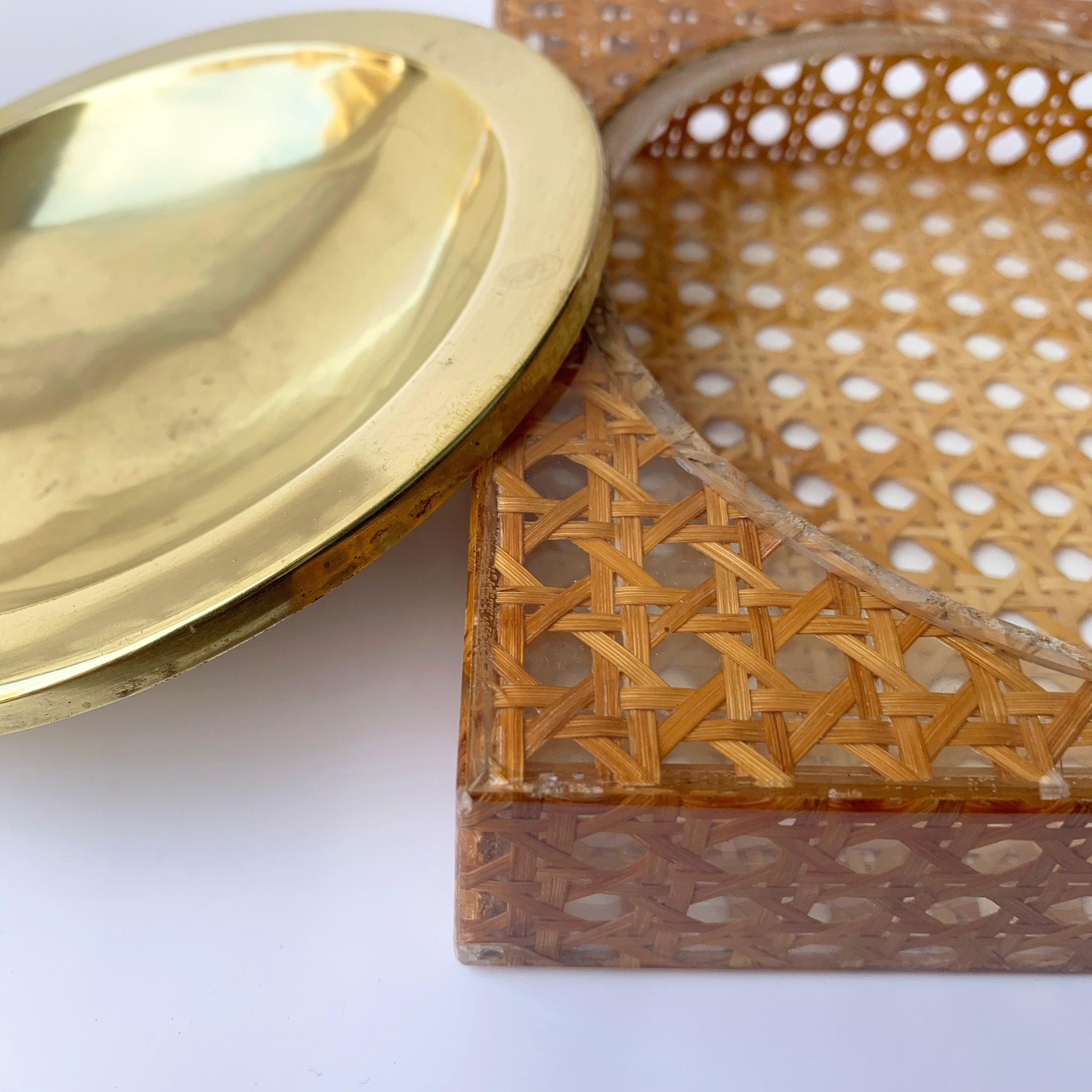 Empty Pockets in Lucite, Wicker and Brass in Christian Dior Style, 1970 3