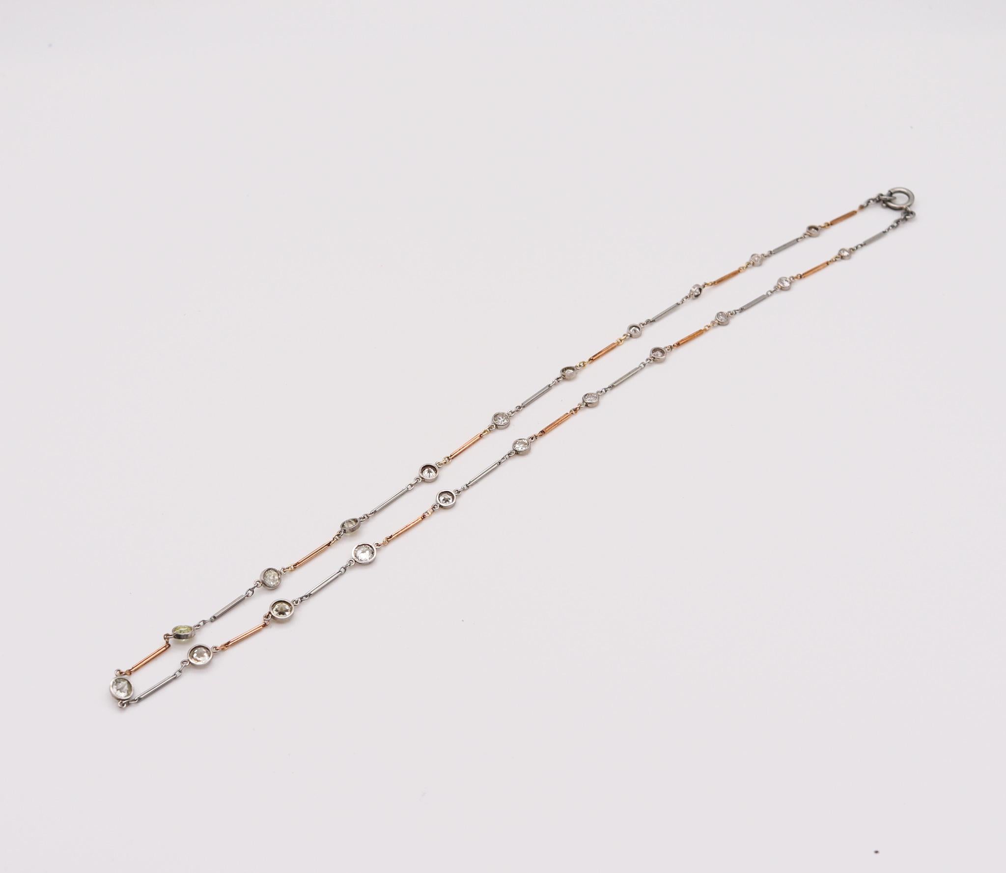 Art Deco Emrich & Schorsch 1920 New York Graduated in Platinum and 18kt Gold with 4.42 Ct For Sale
