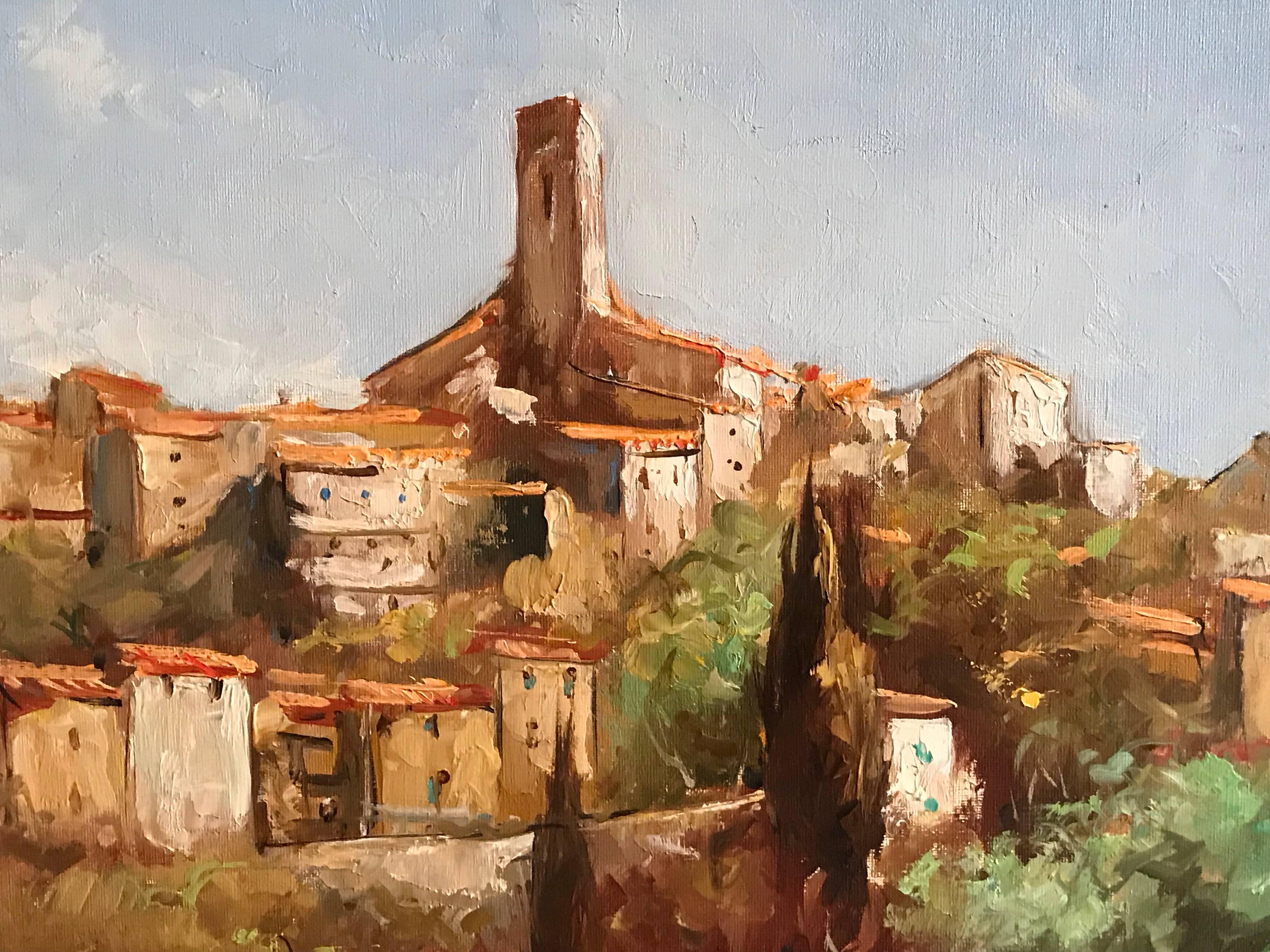 St. Paul de Vence, Provence - Brown Landscape Painting by Emrik Reinier