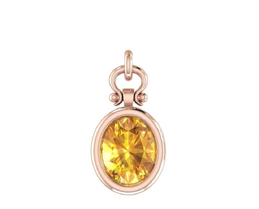 Emteem Certified 3.28 Carat Oval Cut Yellow Sapphire Pendant Necklace in 18k In New Condition For Sale In Chicago, IL