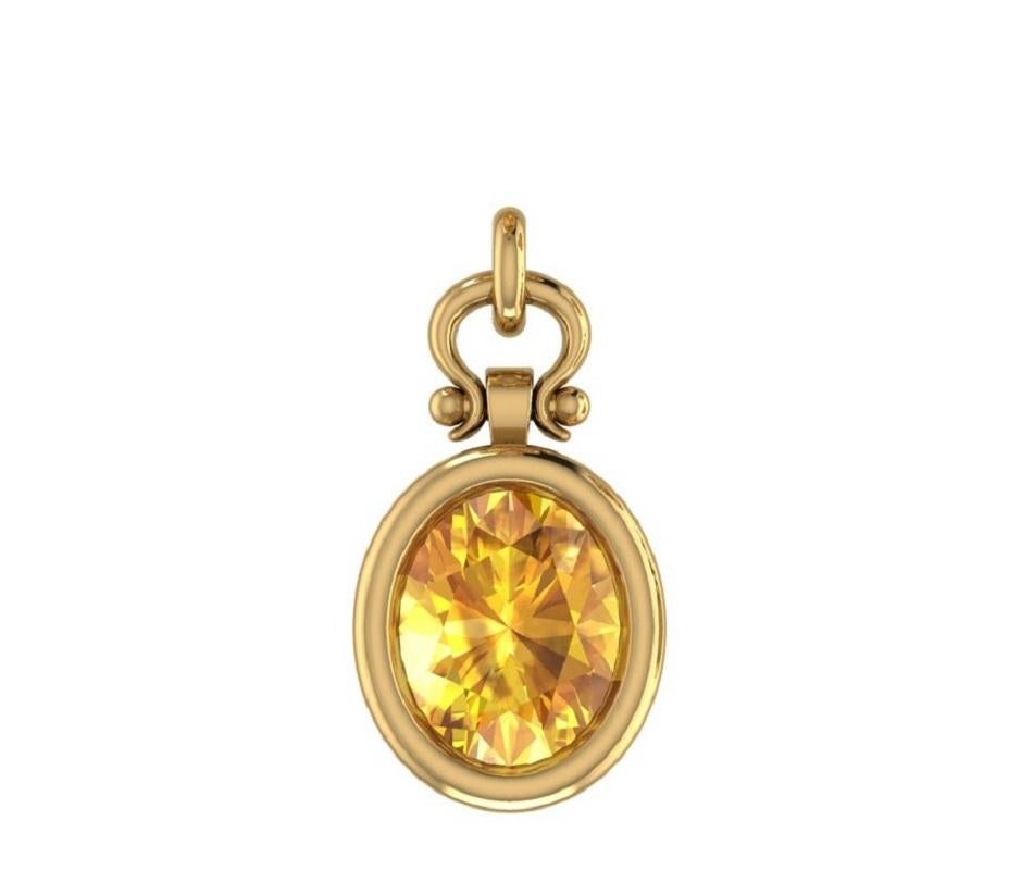Emteem Certified 3.28 Carat Oval Cut Yellow Sapphire Pendant Necklace in 18k For Sale 2