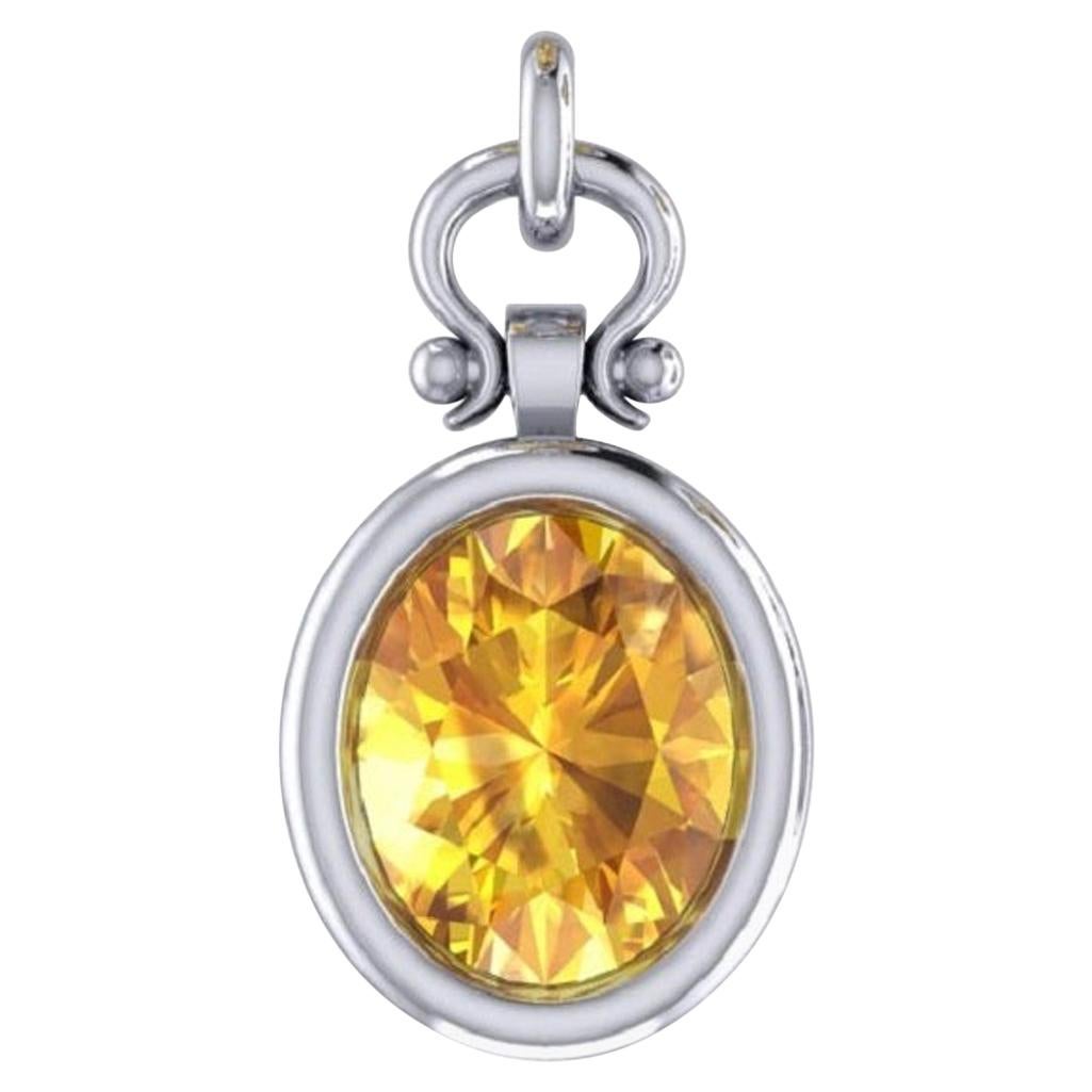 Emteem Certified 3.28 Carat Oval Cut Yellow Sapphire Pendant Necklace in 18k For Sale