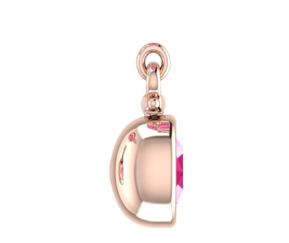 This custom, bezel-set pendant necklace features a gorgeous Emteem Certified 3.68 Carat Oval Cut pink sapphire measuring 10.04 X 7.73 mm and can be made in 18K Rose Gold, 18K Yellow Gold or 18K White Gold.

Pink sapphires have been exponentially