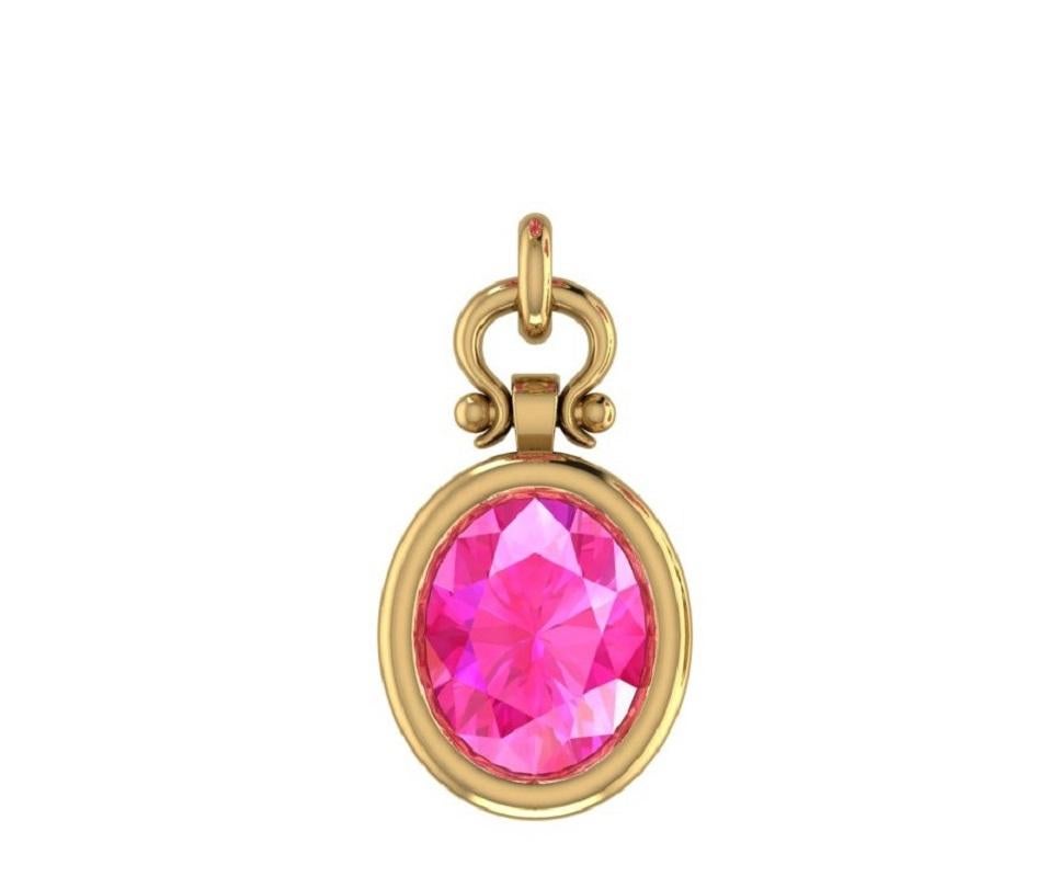Women's Emteem Certified 3.68 Carat Oval Pink Sapphire Pendant Necklace in 18K For Sale