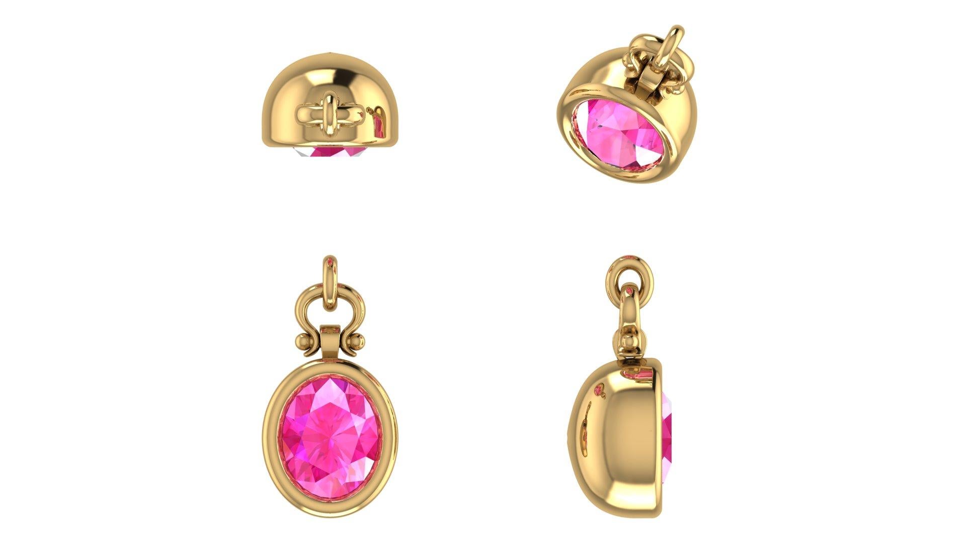 Emteem Certified 3.68 Carat Oval Pink Sapphire Pendant Necklace in 18K For Sale 1