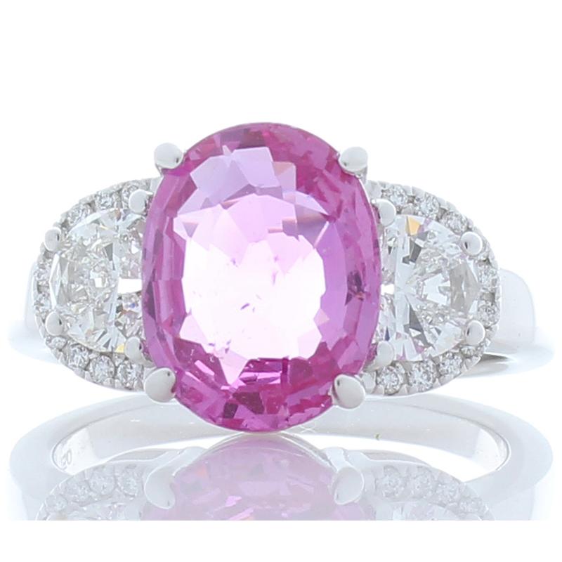 Emteem Certified 3.75 Carat Oval Pink Sapphire & Diamond Cocktail Ring In 18K 1