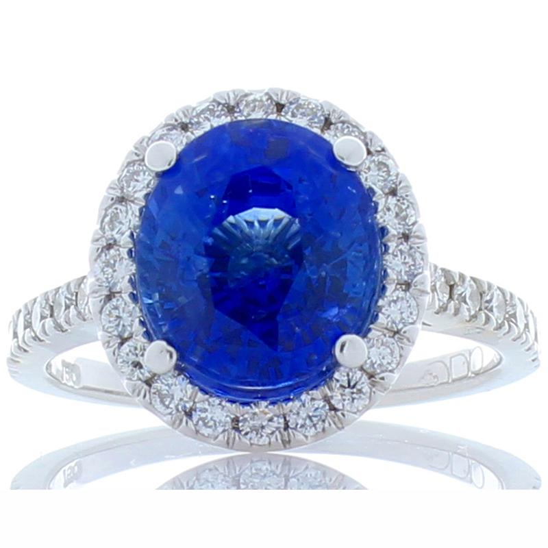 Women's Emteem Lab Certified Blue Sapphire and Diamond Cocktail Ring in 18 Karat Gold