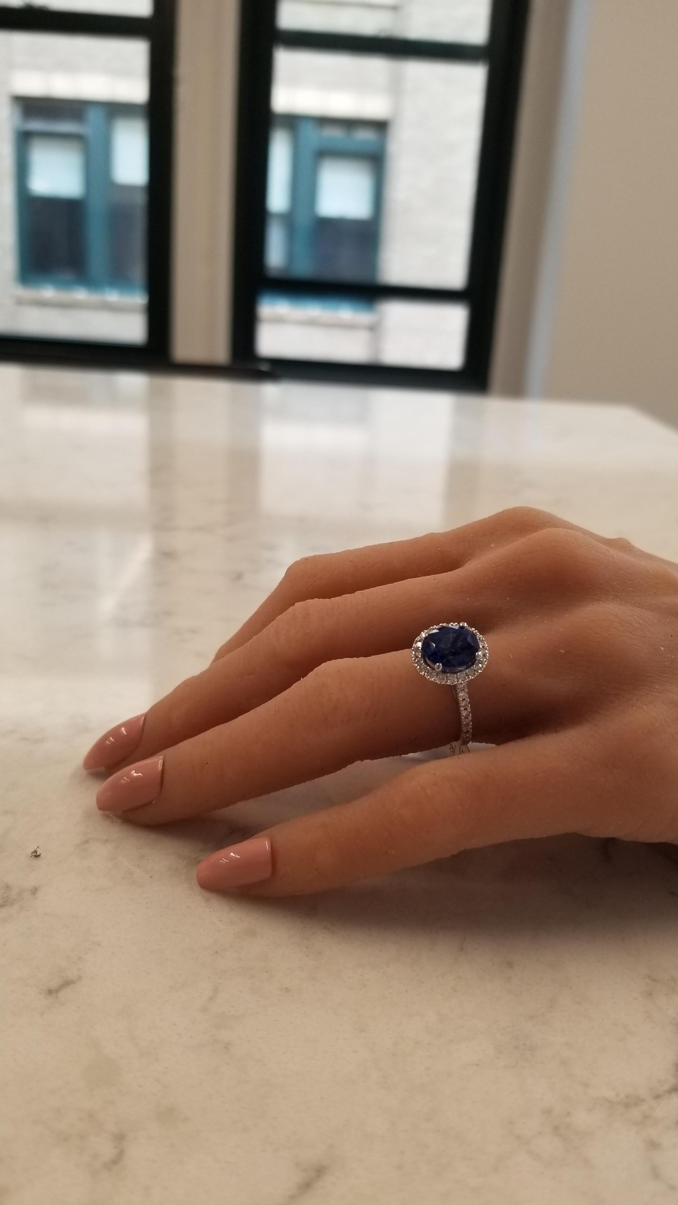 Emteem Lab Certified Blue Sapphire and Diamond Cocktail Ring in 18 Karat Gold 1