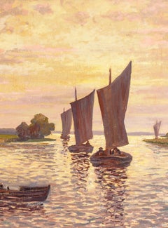 Boats on the Water, oil on canvas by Emy Rogge