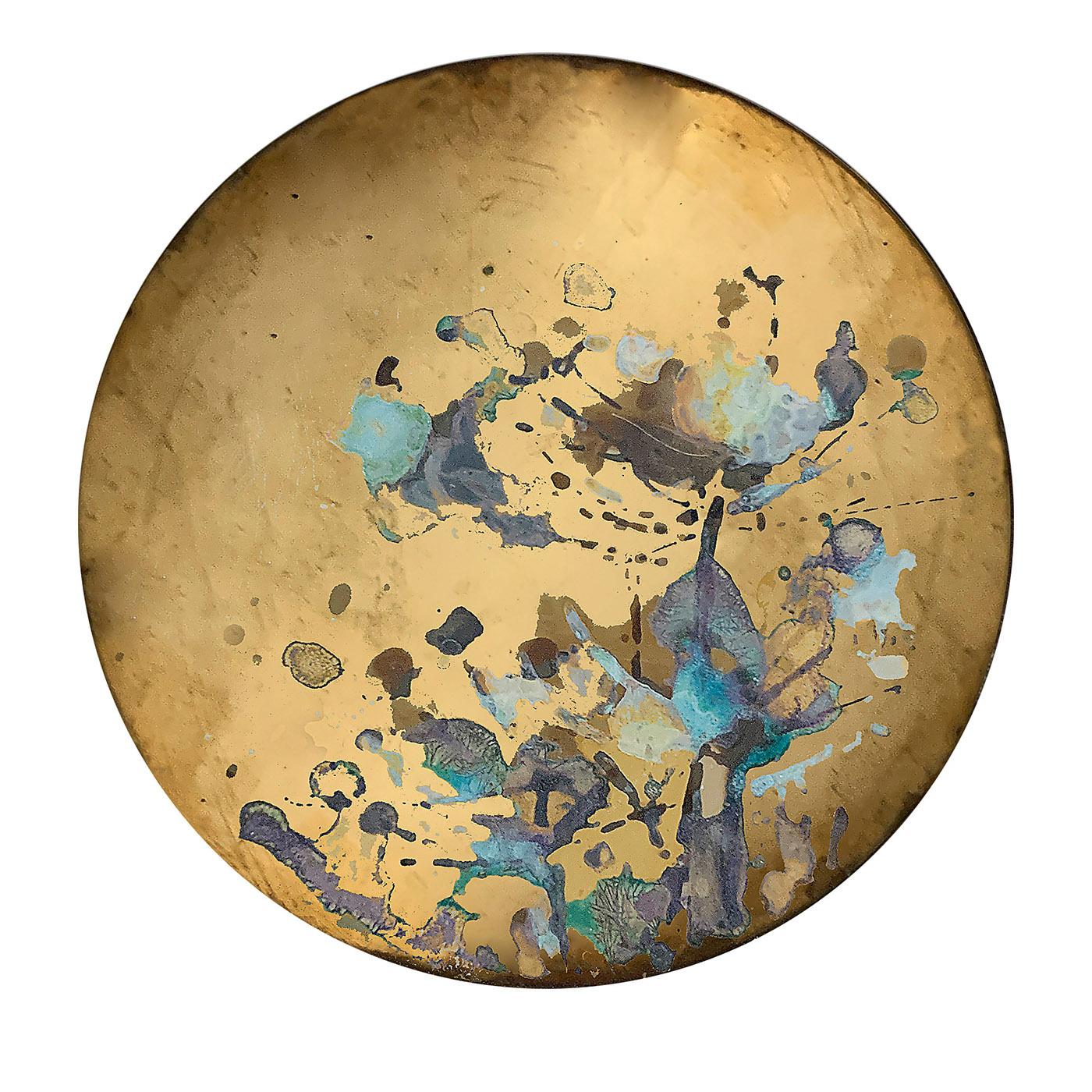 Recalling superb Impressionist artworks, this stunning set of six coasters is deftly hand-crafted and -decorated employing acids and oxides, the resulting polychrome mottled design standing out against the brass disks. A specific antioxidant is