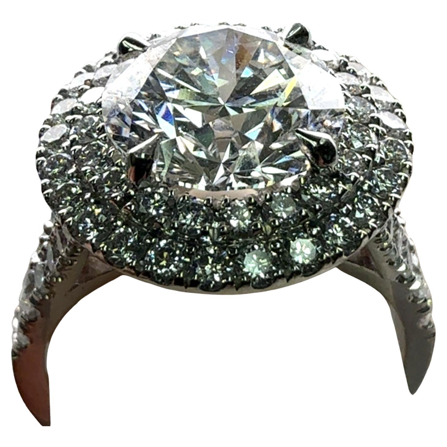 EN-RPLA - Élégante bague de fiançailles en platine avec diamant rond cultivé en laboratoire au centre en vente