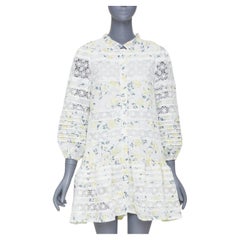 EN SAISON yellow multi floral printed eyelet lace tiered mini dress S