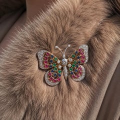 En Tremblant 14k Gold Ruby Sapphire Emerald Diamond Large Butterfly Pin Brooch