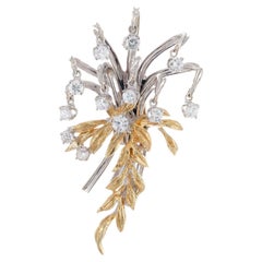 En Tremblant .75 Carat Diamond Two-Tone Gold Flower Brooch Pendant