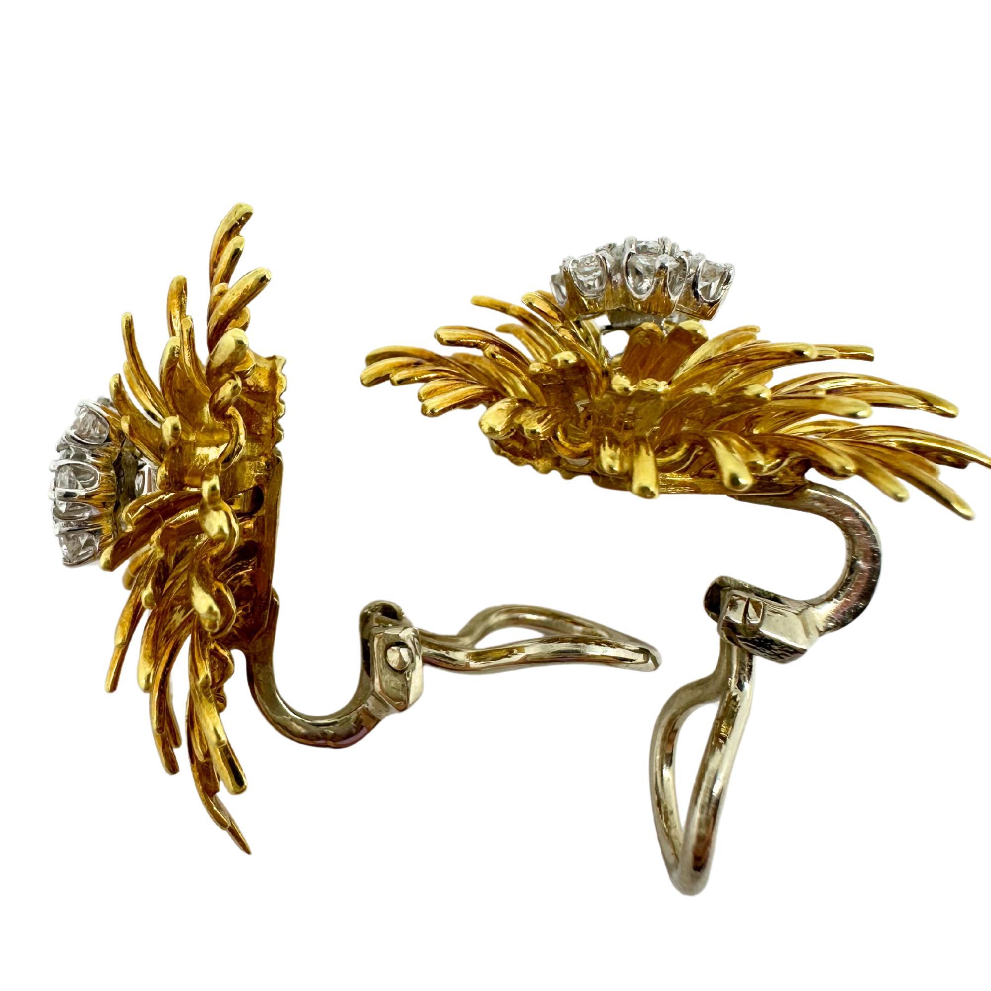 En Tremblant Estate 18K Gelbgold Diamant Starburst Ohrclips im Zustand „Gut“ in New York, NY
