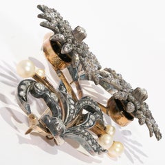 En Tremblant Mid-Victorian Natural Saltwater Pearl and Diamond Trembler Brooch