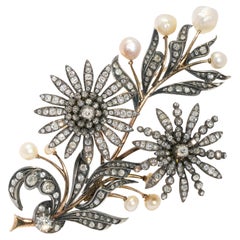 En Tremblant Mid-Victorian Natural Saltwater Pearl and Diamond Trembler Brooch