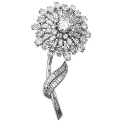 Vintage En Tremblant Platinum 16.00 Carat Diamond Flower Brooch