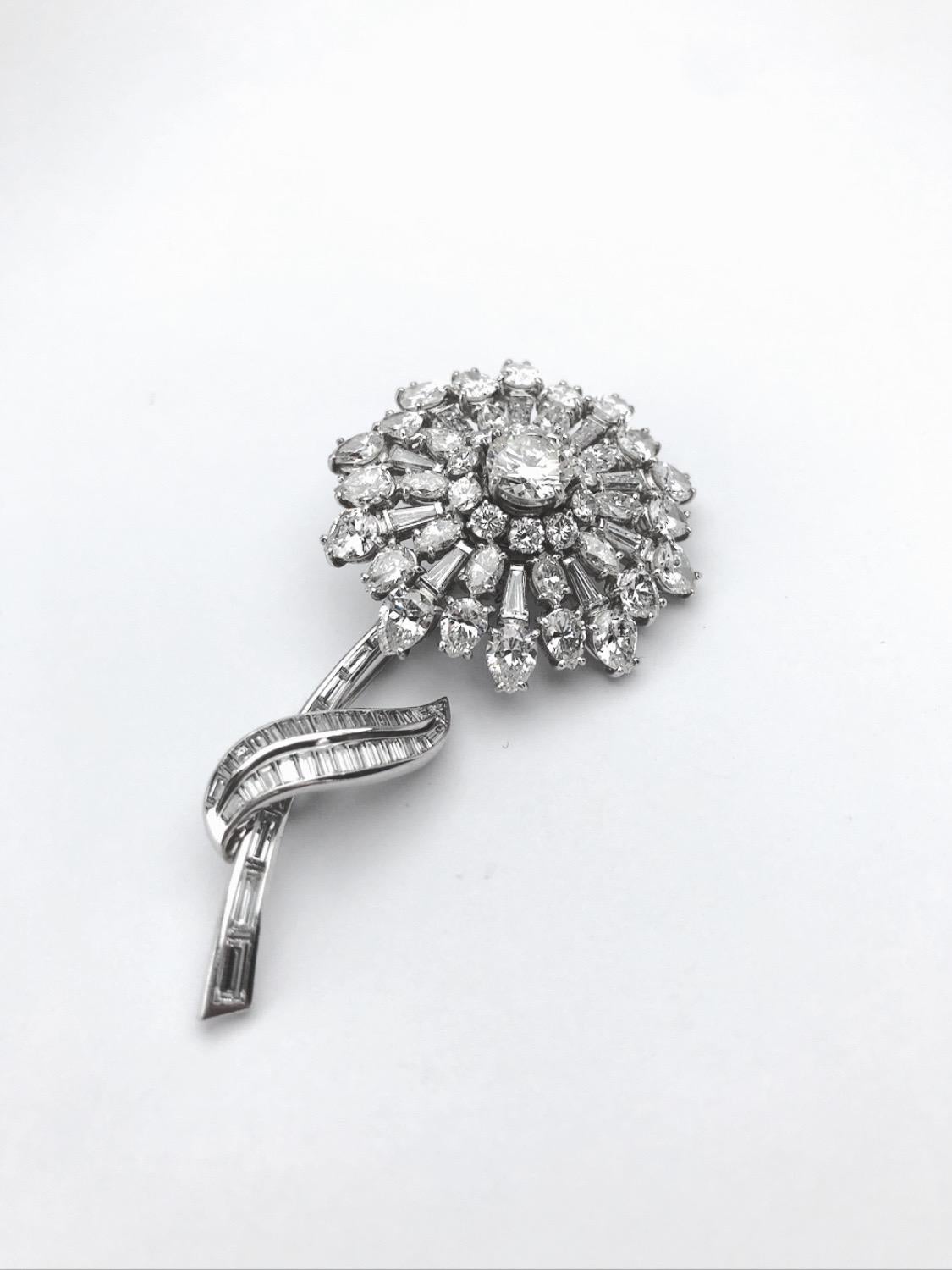 Georgian En Tremblant Platinum 16.00 Carat Diamond Flower Brooch For Sale