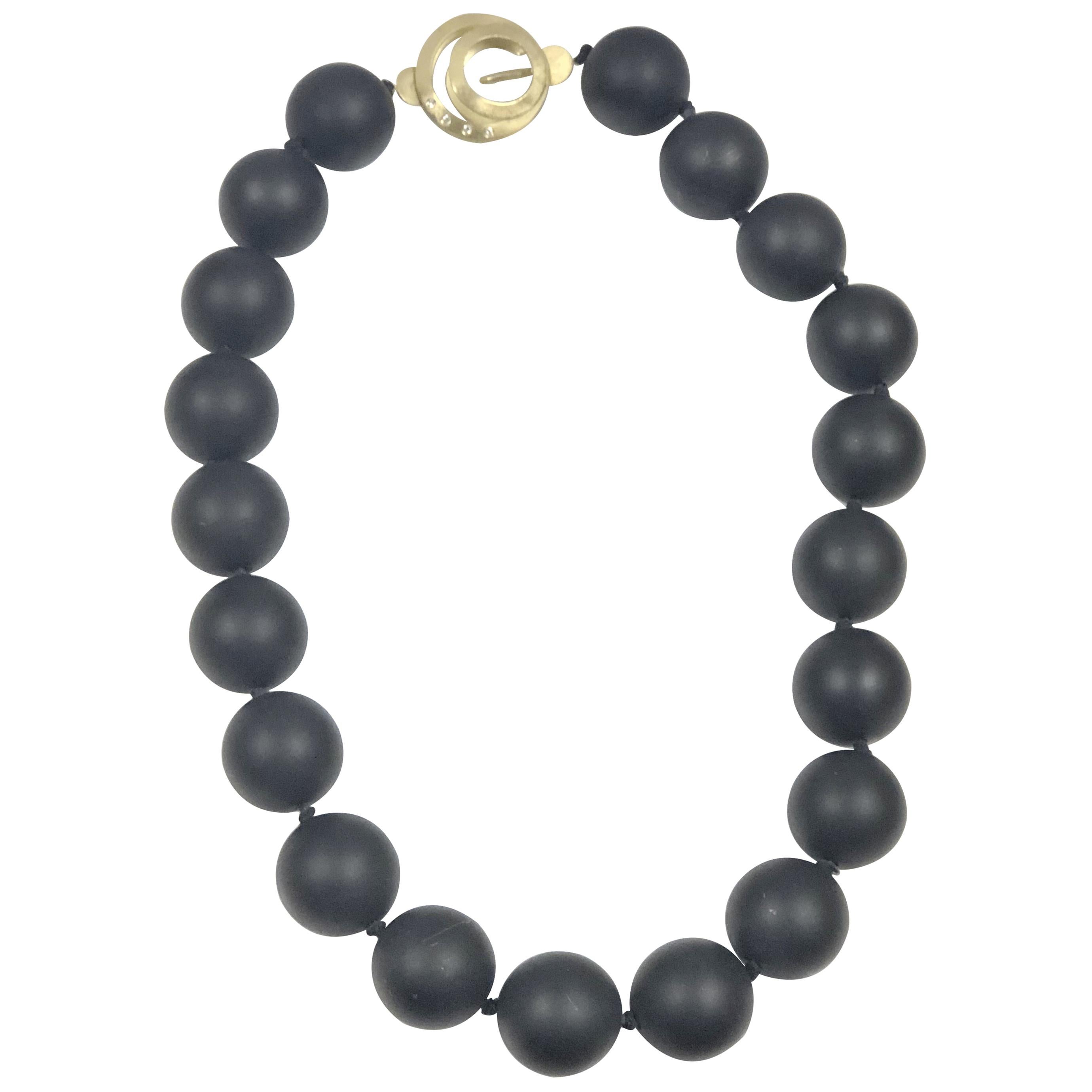 Ena Large Onyx Bead Yellow Gold and Diamonds Necklace