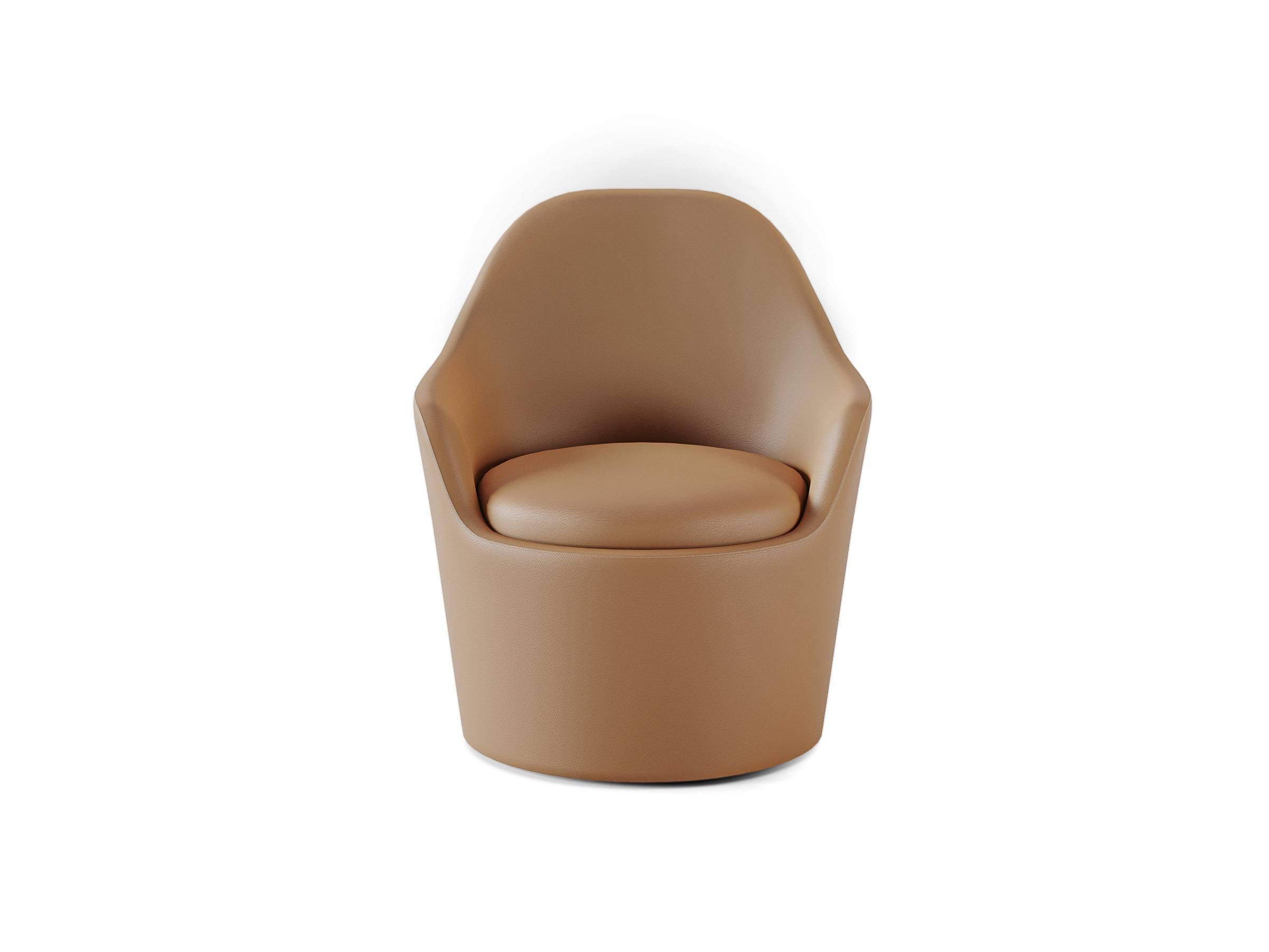 Designed for heightened comfort with the sheltered curved back that hints of a light embrace, the ENA will quickly become a preferred piece in your living area. With its barrel silhouette, slightly-winged arms, and swivel base, it has a small