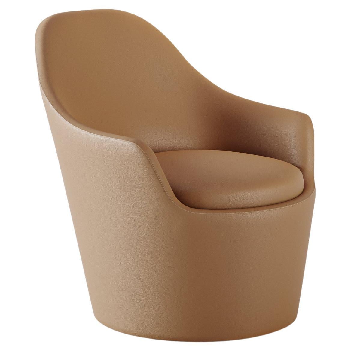 Ena Leather Swivel Armchair For Sale