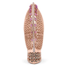 Enairo 18k Rose Gold Pink Sapphires Tourmaline Diamond Cuff Bracelet