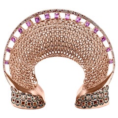 Enairo 18k Rose Gold Pink Sapphires Tourmaline Diamond Cuff Bracelet