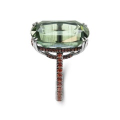 22.30 Carat Oval Green Apatite 1.19 Carat Orange Sapphire Cocktail Ring