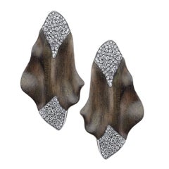 6.42 Carat Diamond Wood 18k White Gold Drop Earrings