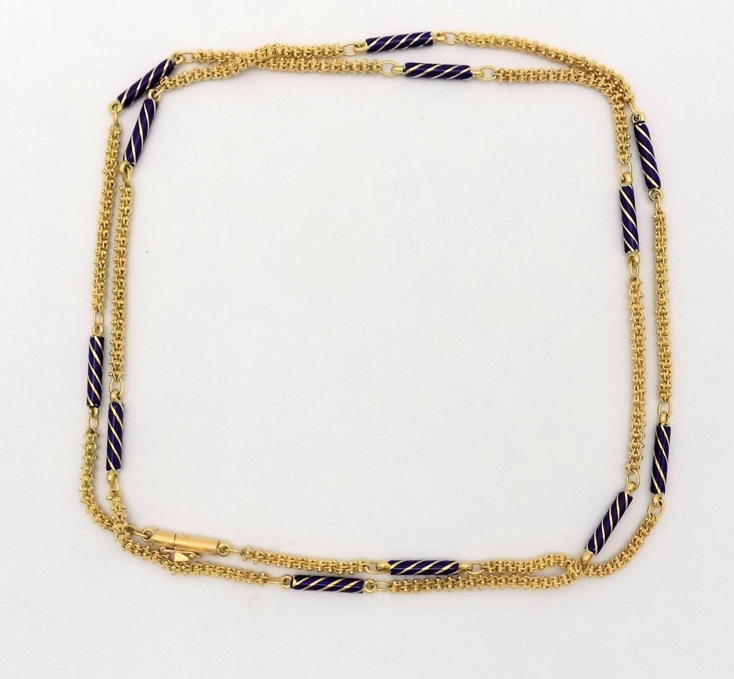 Women's Enamel and 18 Karat Yellow Gold Etruscan Link Necklace For Sale