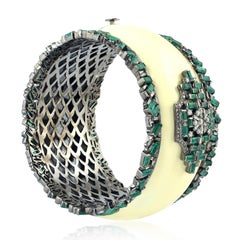 Brazalete Esmeralda Diamante Esmalte Puño 13,45 Quilates