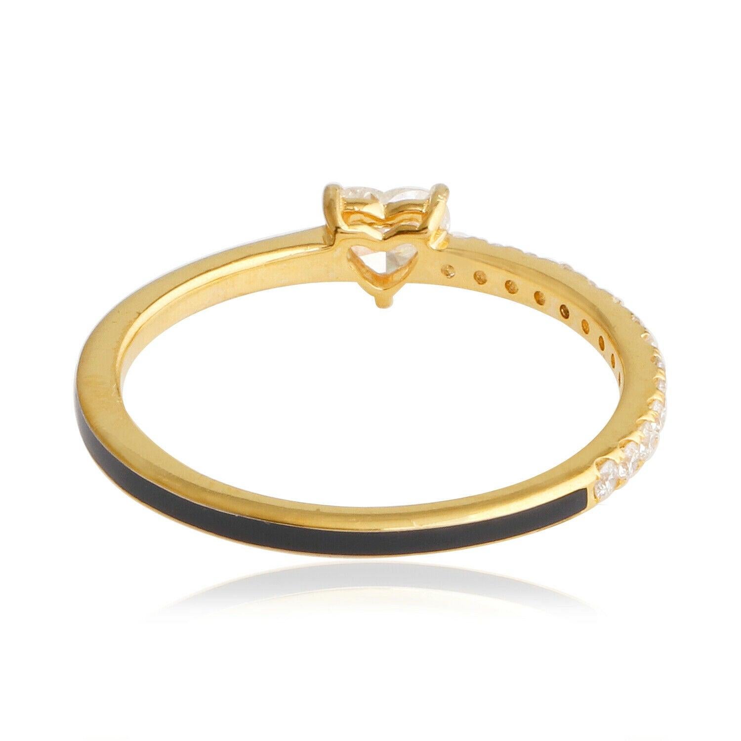 For Sale:  Enamel 14 Karat Gold Diamond Heart Ring 4