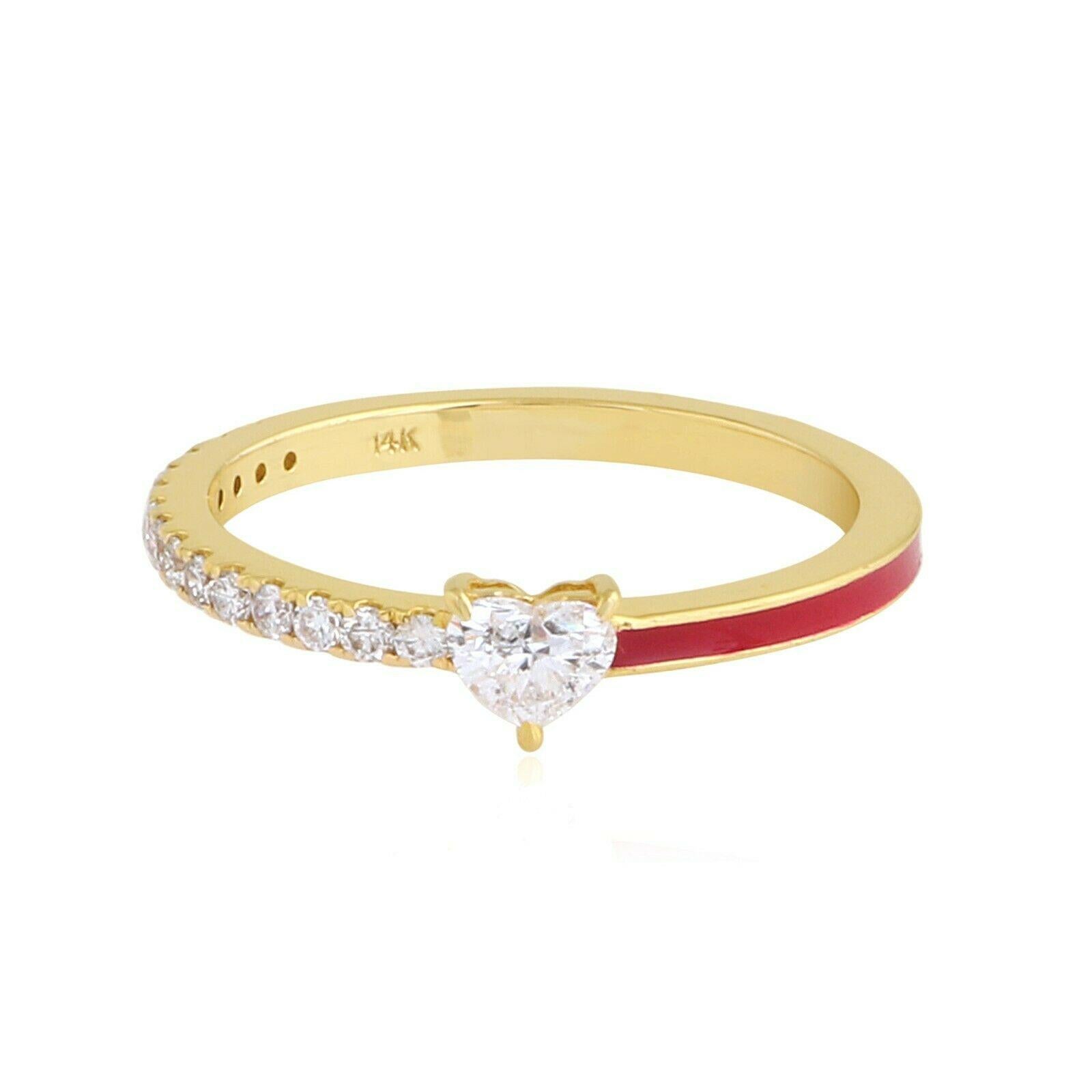 For Sale:  Enamel 14 Karat Gold Diamond Heart Ring 5