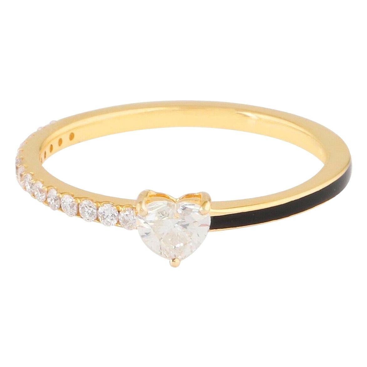 For Sale:  Enamel 14 Karat Gold Diamond Heart Ring