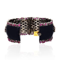 14.31 Quilates Rubí Diamante Baguette Esmalte Pulsera Brazalete