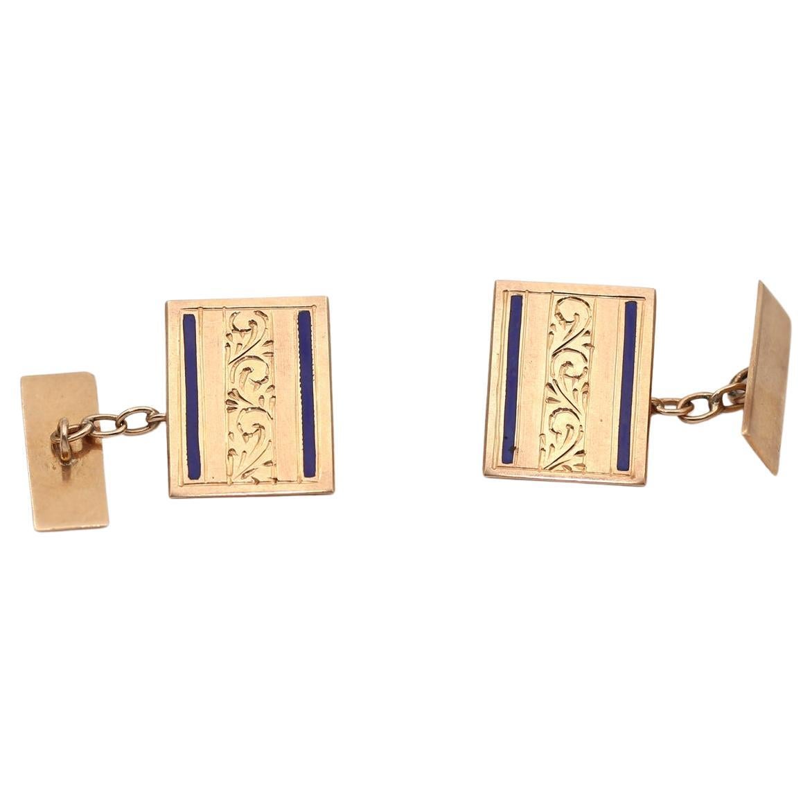 Enamel 14k Rose Gold Cufflinks Engraved 5.3, 1955