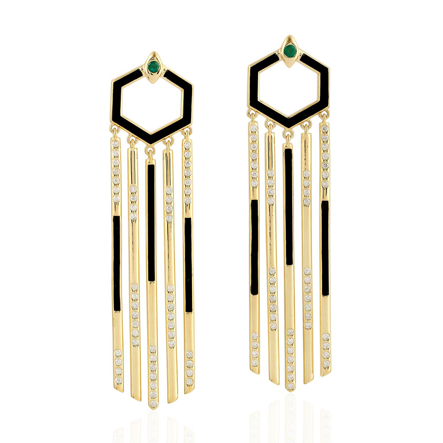 Single Cut Emerald Diamond 18 Karat Gold Chain Earrings For Sale