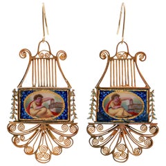 Enamel, 18 Karat Rose Gold Retrò Earrings.