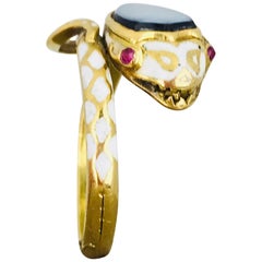 Enamel 18 Karat Snake, Carnelian Black Onyx Head with Ruby Eyes, Contemporary