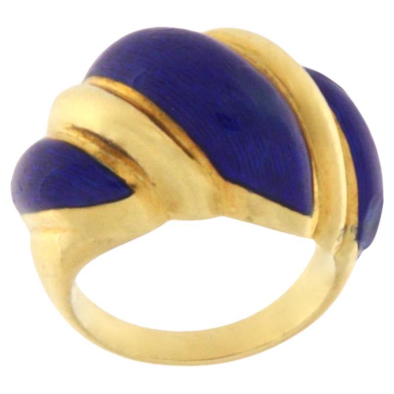Enamel 18 Karat Yellow Gold Cocktail Ring