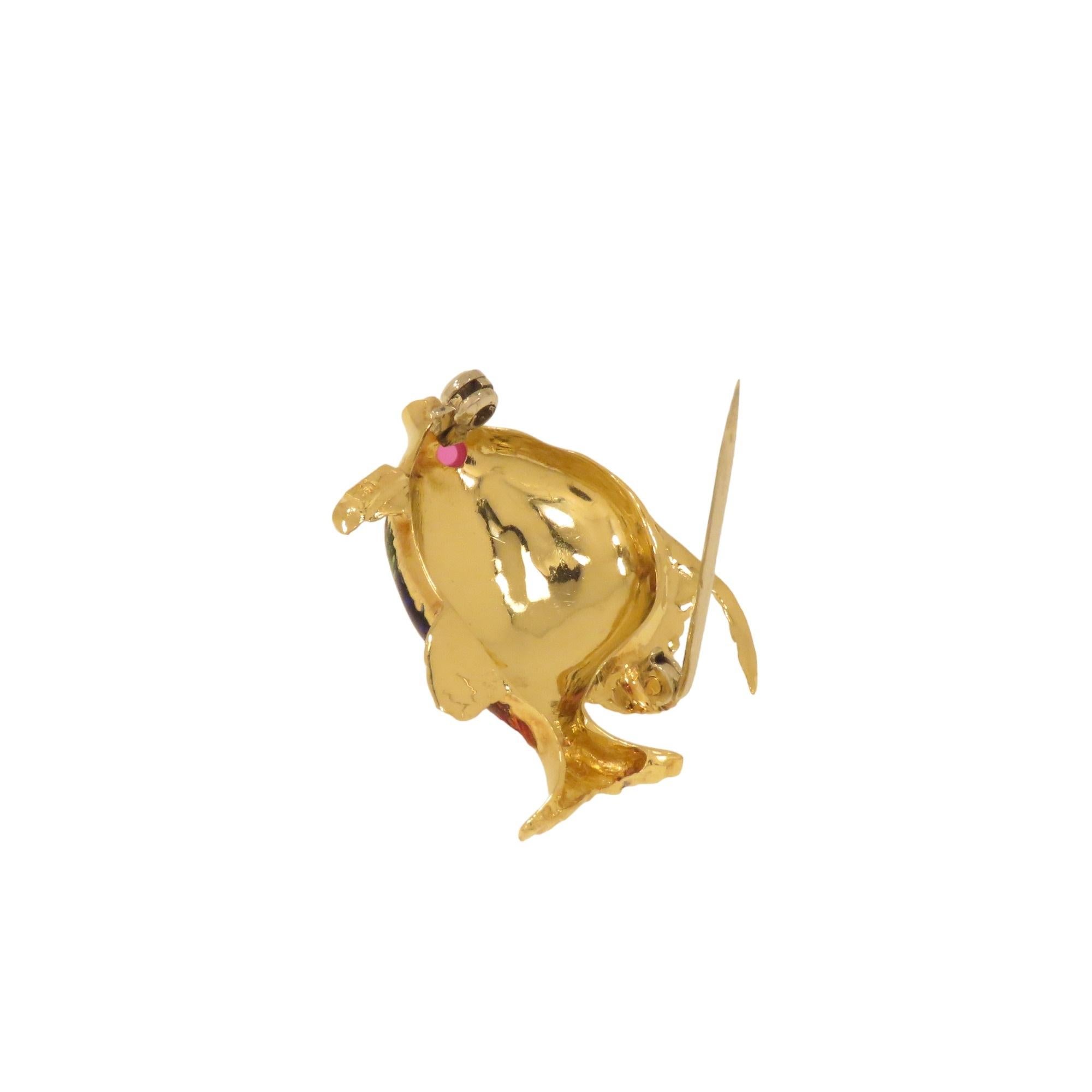 Women's Enamel Yellow Gold Fish Vintage Brooch Handcrafted in Italy