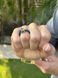 Enamel 18 Karat Yellow Gold Vintage Cougar Band Ring