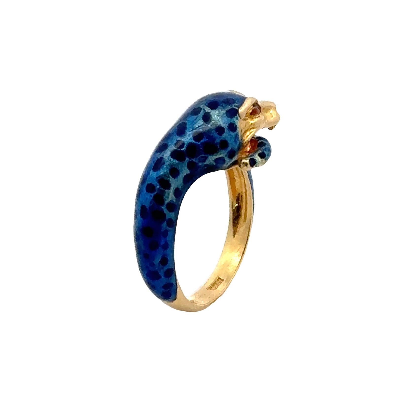 Enamel 18 Karat Yellow Gold Vintage Cougar Band Ring 1