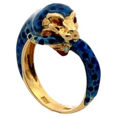 Emaille 18 Karat Gelbgold Vintage Cougar Band Ring