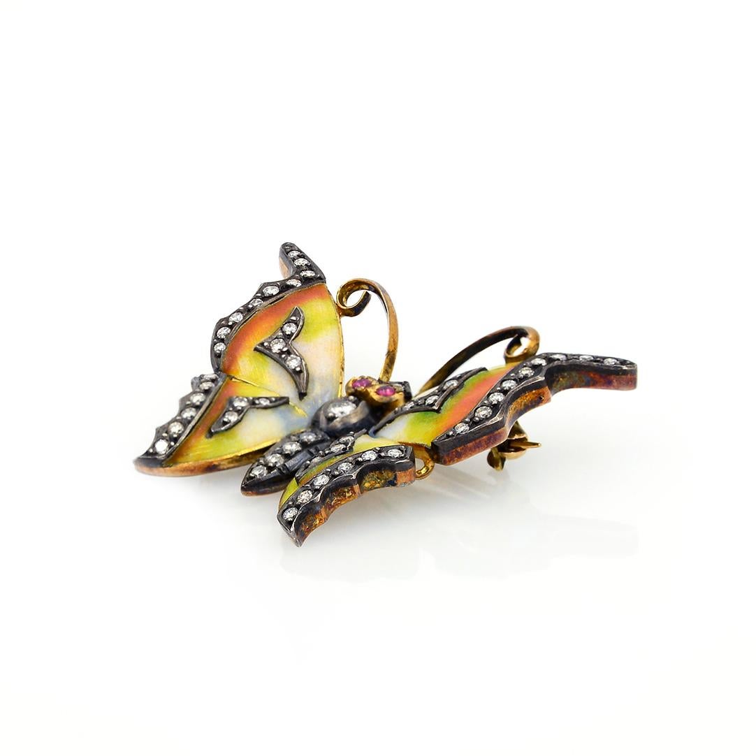 Brilliant Cut Enamel & 18k Gold Butterfly Pin