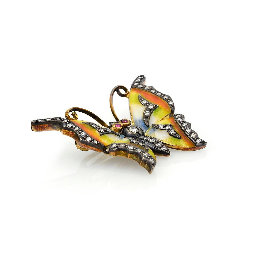 Women's or Men's Enamel & 18k Gold Butterfly Pin
