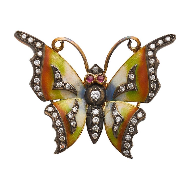 Enamel and 18k Gold Butterfly Pin at 1stDibs