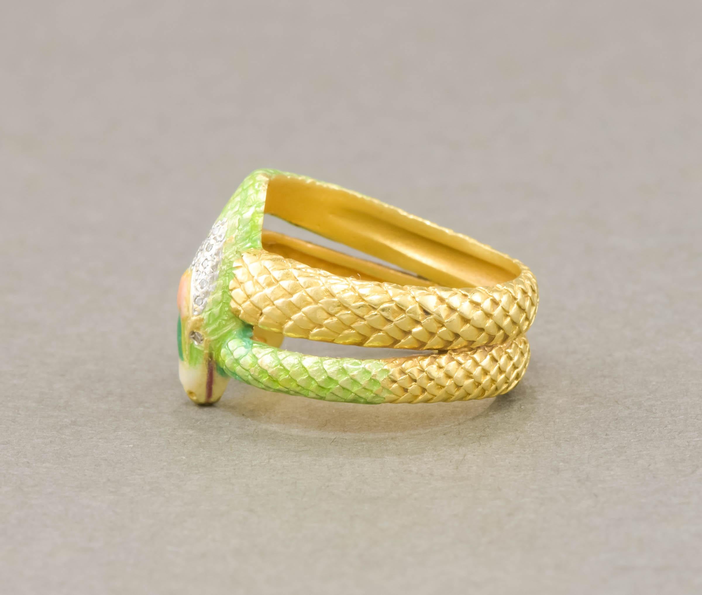 Enamel 18K Gold Diamond Snake Ring by Masriera, Original Boxes & Certificate 4